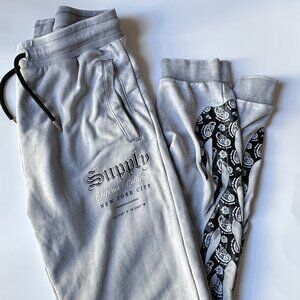 Supply & Demand Brand Men's Medium Acid Flame Graphic Gray Jogger Sweatpants